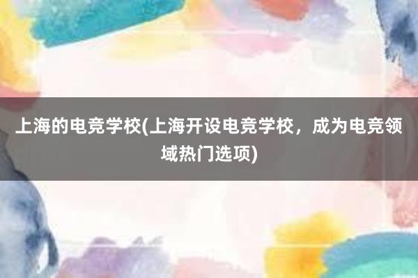 上海的电竞学校(上海开设电竞学校，成为电竞领域热门选项)